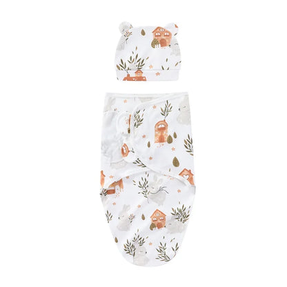 ZOETOPKID Baby Blanket and Hat Set pure Cotton Newborn Swaddle Adjustable Infant Wraps Applicable 4 Seasons 0-3 Months Blankets