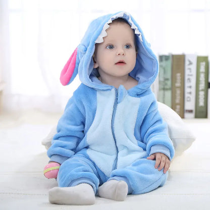 Jumpsuits: Cartoon Flannel Baby Rompers - Unicorn, Rabbit, Dinosaur