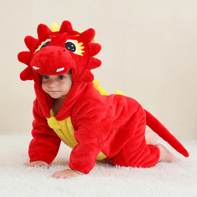 Jumpsuits: Cartoon Flannel Baby Rompers - Unicorn, Rabbit, Dinosaur