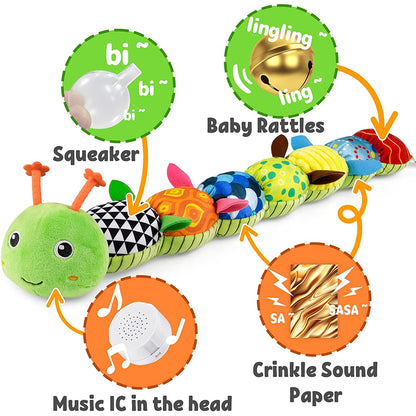 Sensory Toys: Baby Musical Caterpillar Toy - Soft Sensory Crinkle Rattles