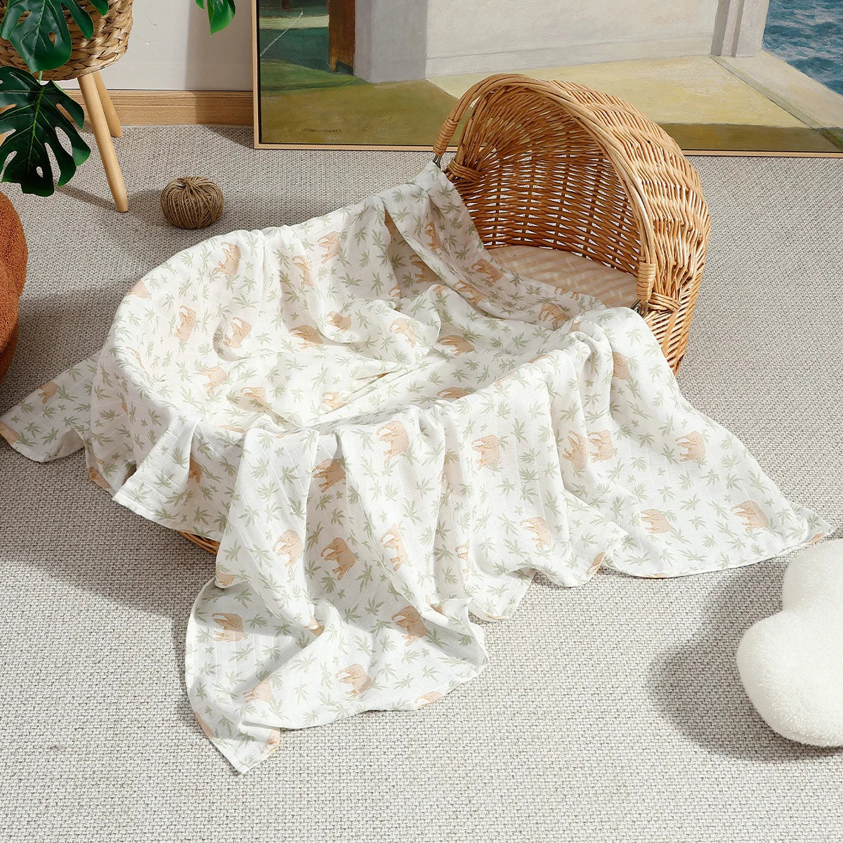 Elinfant 1 PC Baby Swaddle Blanket Bamboo Cotton Soft Baby Blankets Newborn Muslin Swaddle Blanket for Newborn Girl and Boy Baby