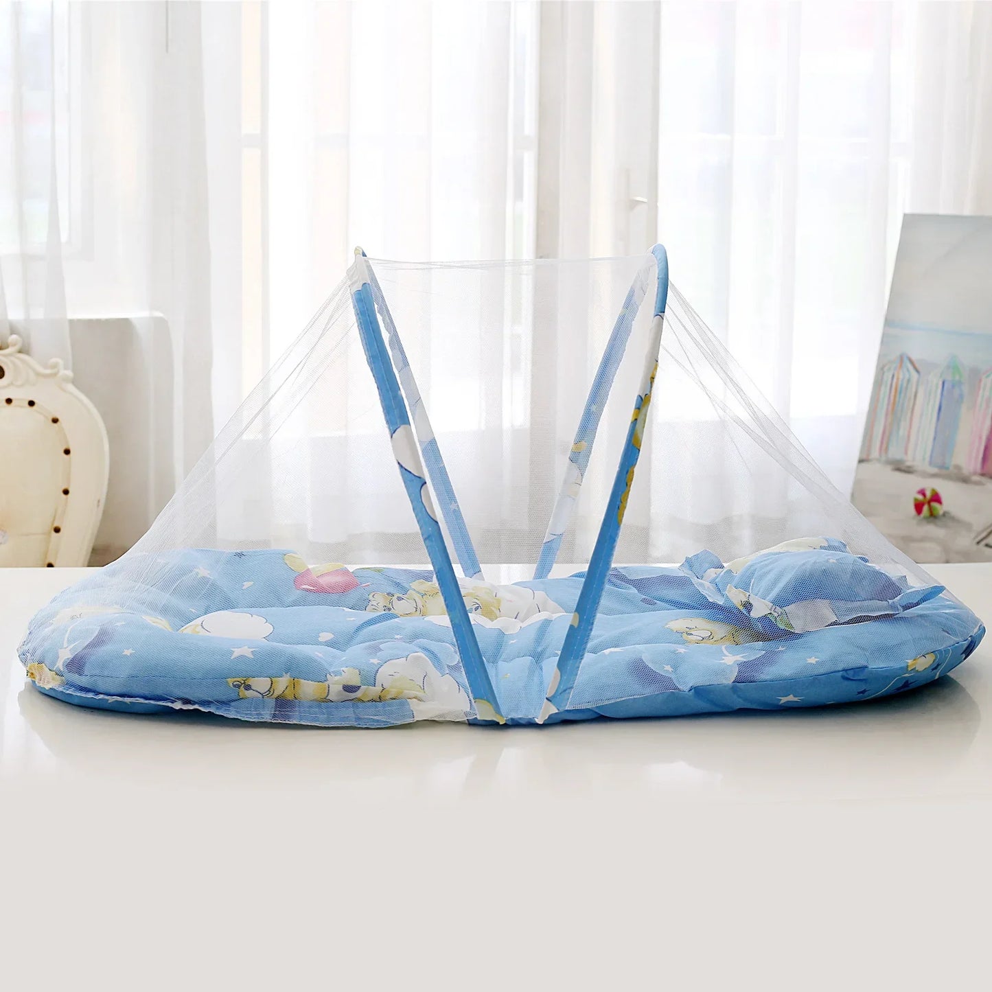 Foldable Baby Bed Mosquito Net Portable Baby Crib Netting Polyester with Pillow and Cotton Padding - Easy Installation Netting