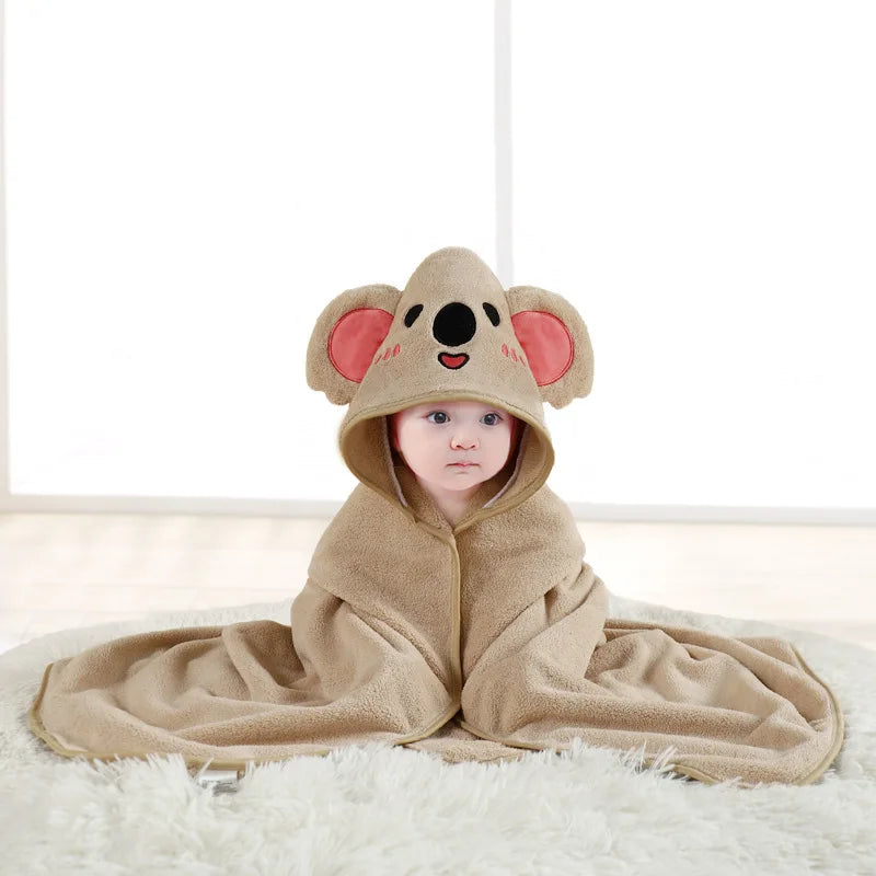 Swaddle Blankets: Toddler Bathrobe Hooded Coral Fleece Towel Blanket