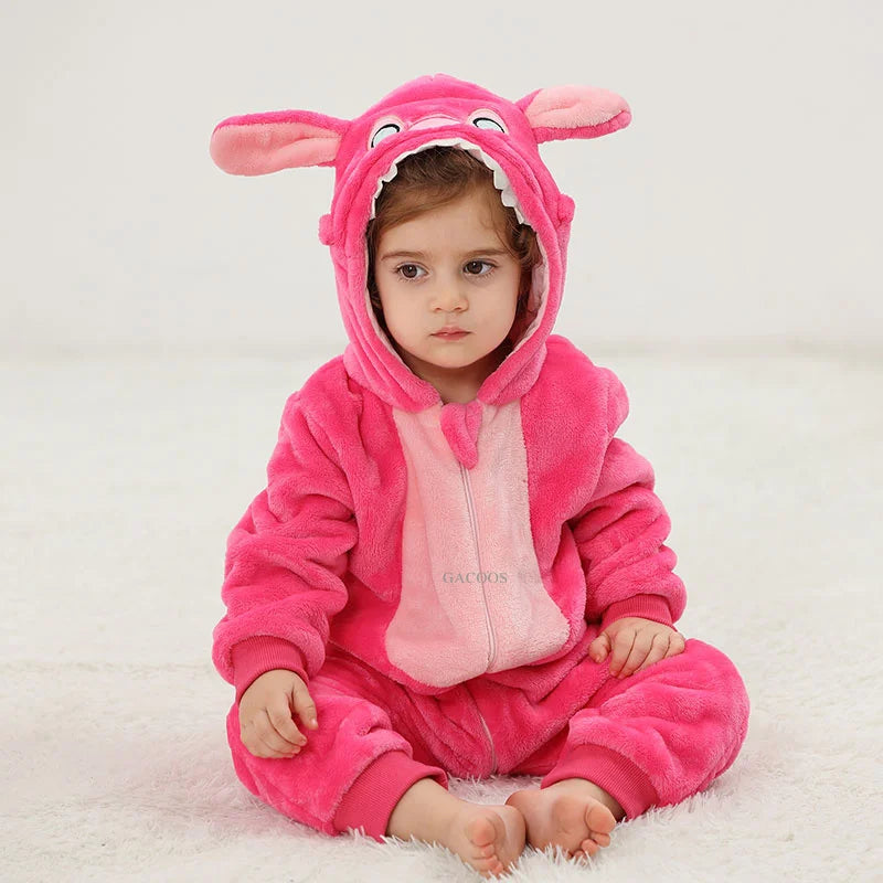 Jumpsuits: Cartoon Flannel Baby Rompers - Unicorn, Rabbit, Dinosaur