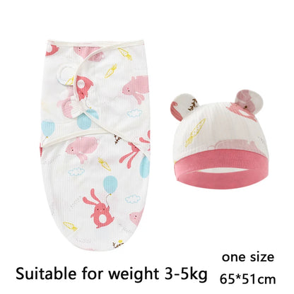 Newborn Swaddle Set: Cartoon Cotton Blanket & Hat 0-6M