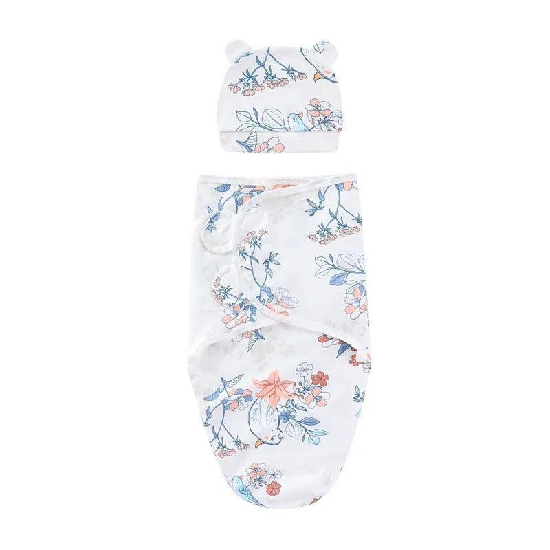 ZOETOPKID Baby Blanket and Hat Set pure Cotton Newborn Swaddle Adjustable Infant Wraps Applicable 4 Seasons 0-3 Months Blankets