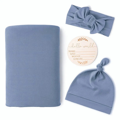 Newborn Swaddle Blanket & Headband Set - 4 Piece