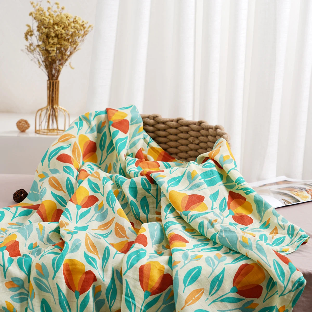 Elinfant 1 PC Baby Swaddle Blanket Bamboo Cotton Soft Baby Blankets Newborn Muslin Swaddle Blanket for Newborn Girl and Boy Baby