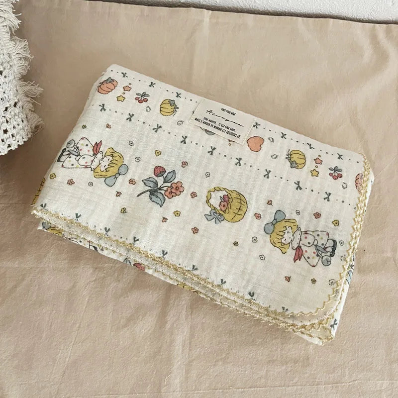 Baby Bath Towel Kids Swaddle Wrap Bedding Pure Cotton Bubble Muslin Blanket 2 Layers Infant Gauze Receiving Blanket