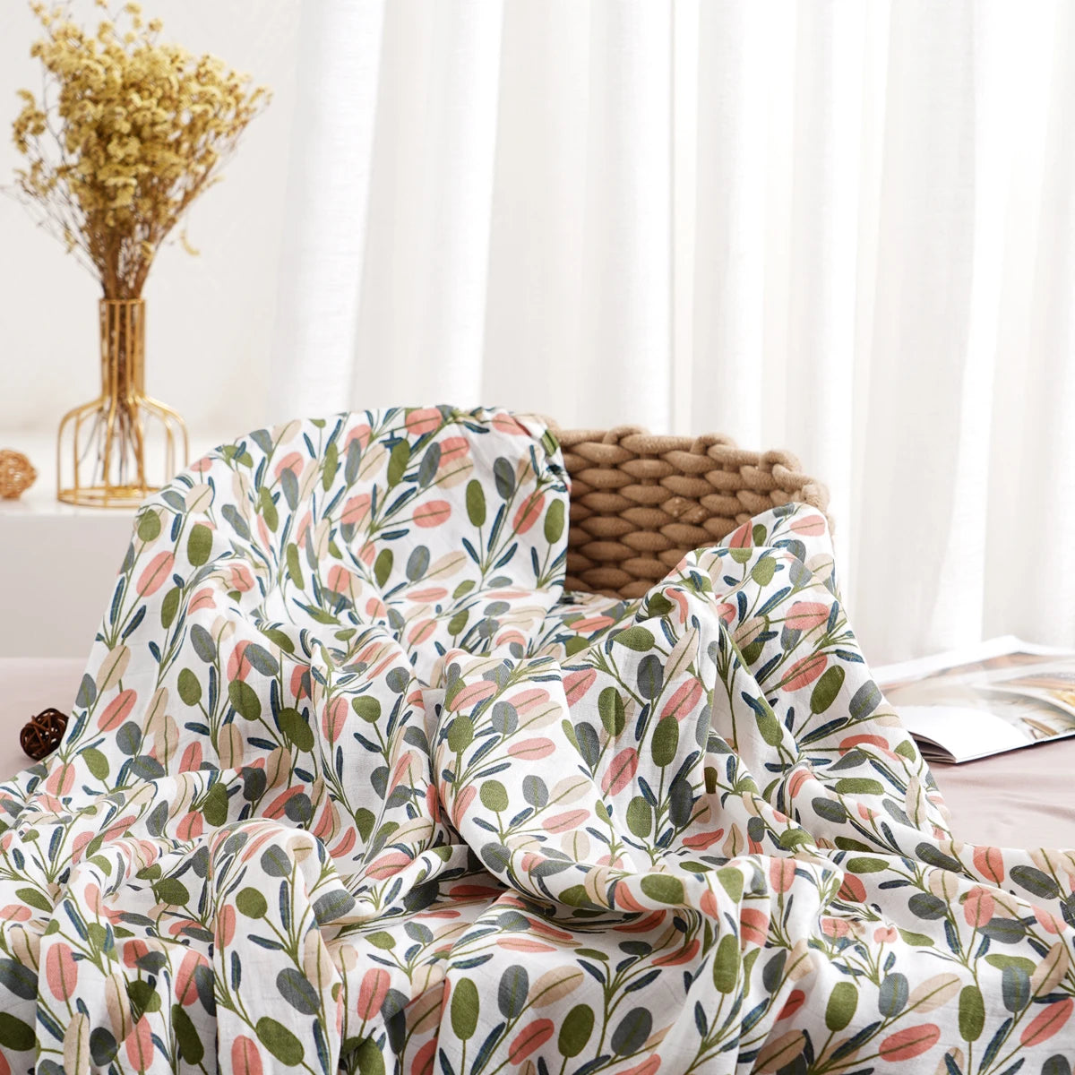 Elinfant 1 PC Baby Swaddle Blanket Bamboo Cotton Soft Baby Blankets Newborn Muslin Swaddle Blanket for Newborn Girl and Boy Baby