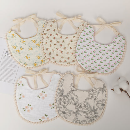 Muslin Cotton Baby Boys Girls Bibs Double Side Flower Rainbow Print Saliva Towel Infant Feeding Burp Cloth Kids Adjustable Scarf