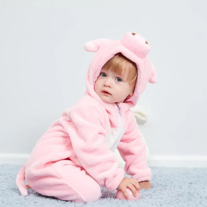 Jumpsuits: Cartoon Flannel Baby Rompers - Unicorn, Rabbit, Dinosaur
