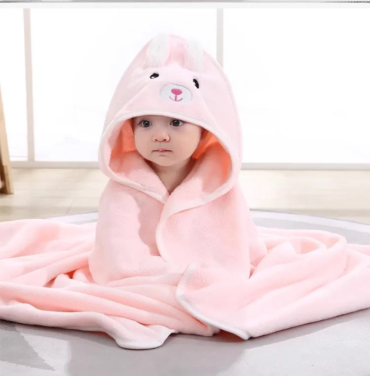 Swaddle Blankets: Toddler Bathrobe Hooded Coral Fleece Towel Blanket