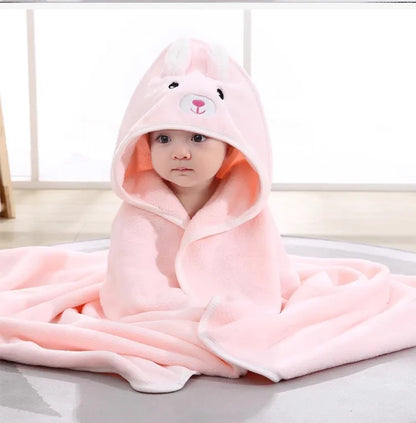 Swaddle Blankets: Toddler Bathrobe Hooded Coral Fleece Towel Blanket